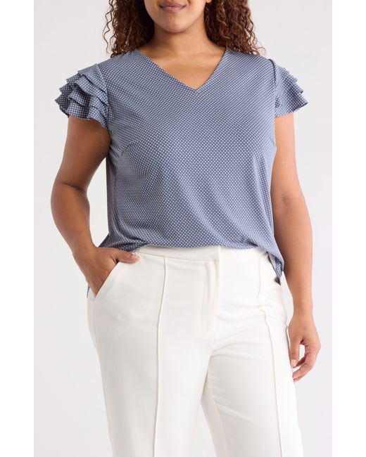 Adrianna Papell Blue Tiered Flutter Sleeve Top