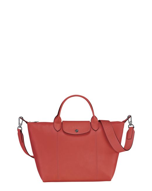 Longchamp Medium Le Pliage Cuir Crossbody Bag in Red Lyst