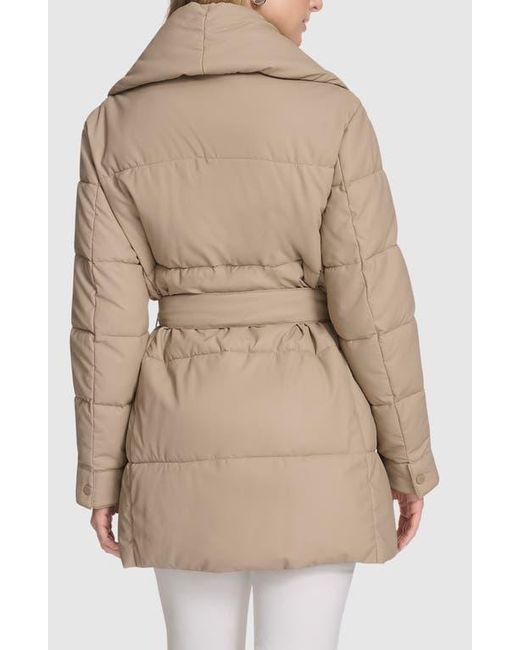 Andrew Marc Natural Adela Faux Leather Shawl Collar Quilted Wrap Coat