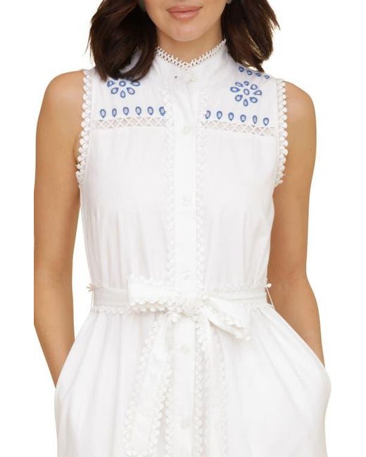 avec les filles women's cotton sleeveless eyelet maxi dress Avec Les Filles Women's All White Cotton Eyelet Sleeveless Belted Maxi Dress S