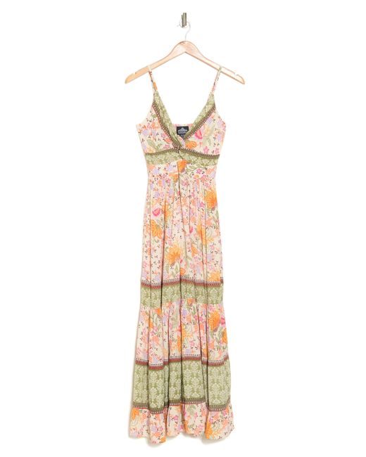Angie Natural Floral Twist Front Maxi Dress