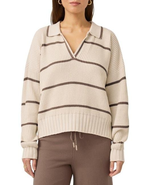 Splendid Natural X @Cellajaneblog Stripe Cotton Blend Polo Sweater
