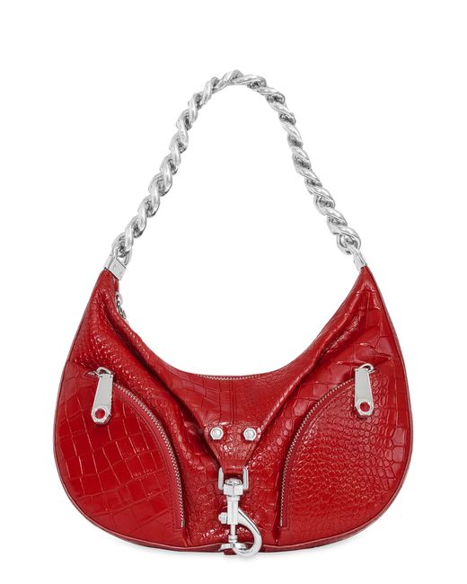 Rebecca Minkoff Red Julian Croissant Croc Embossed Leather Shoulder Bag