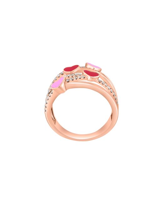 Effy Red 14k Rose Gold Enamel Heart & Diamond Ring