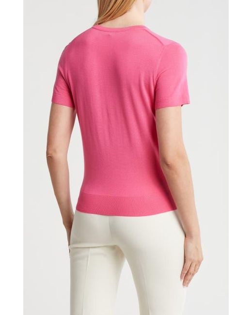 Theory Pink P Regal Short Sleeve Wool Blend Sweater