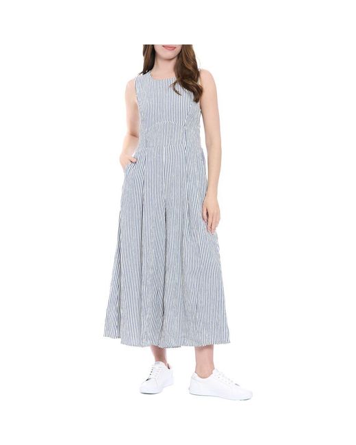 London Times Blue Stripe Crop Wide Leg Jumpsuit
