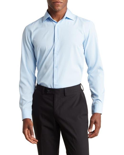 Tom Baine Blue Slim Fit Solid Wrinkle Resistant Performance Stretch Button-Up Shirt for men