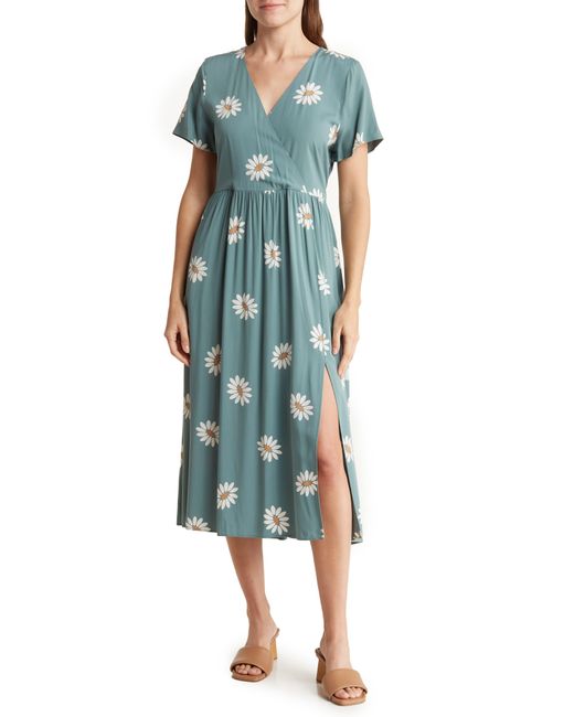 Madewell Blue Daisy Print Faux Wrap Midi Dress