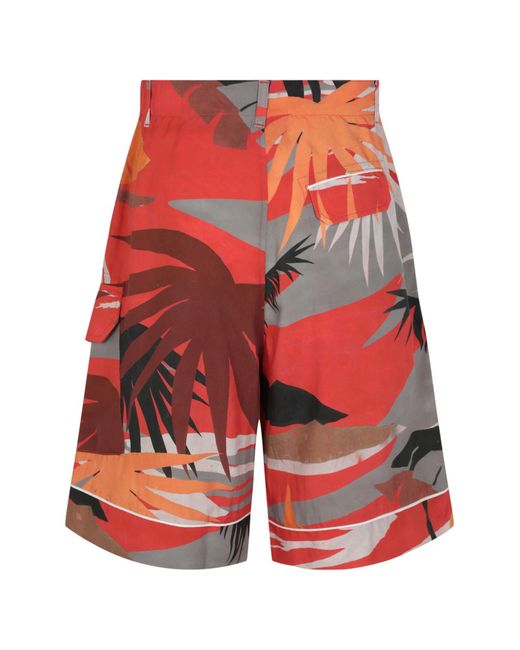 Palm Angels Red Tropical Print Shorts for men