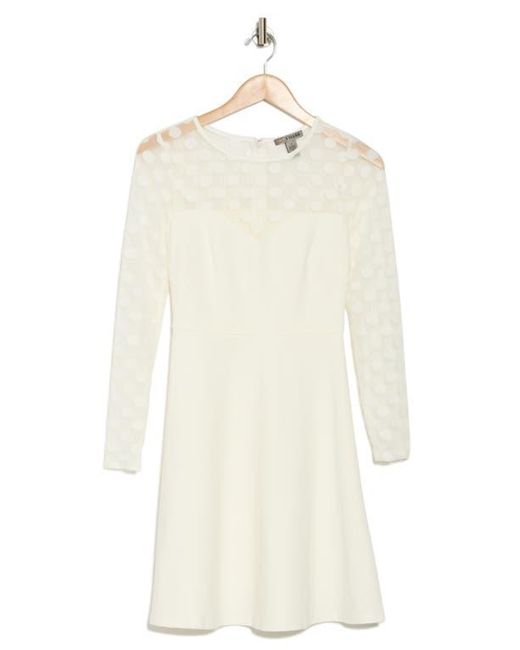 Love By Design White Elodie Polka Dot Mesh Long Sleeve Fit & Flare Dress