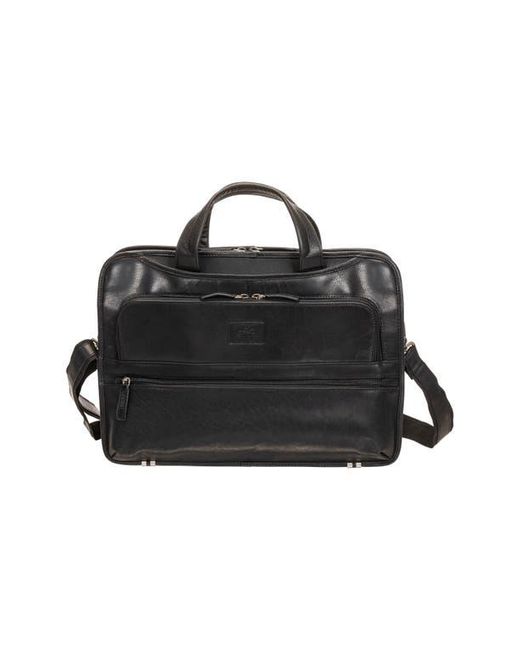 Mancini Black Triple Compartment Leather Briefcase for men