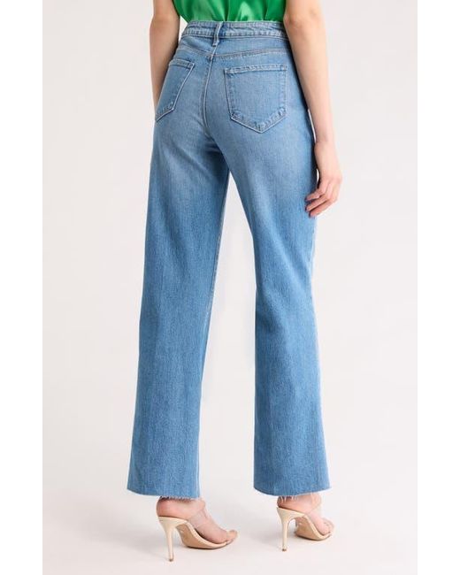L'Agence Blue Tiana High Waist Raw Hem Wide Leg Jeans