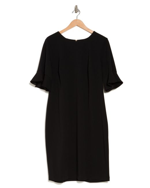 Calvin Klein Black Ruffle Short Sleeve Sheath Dress