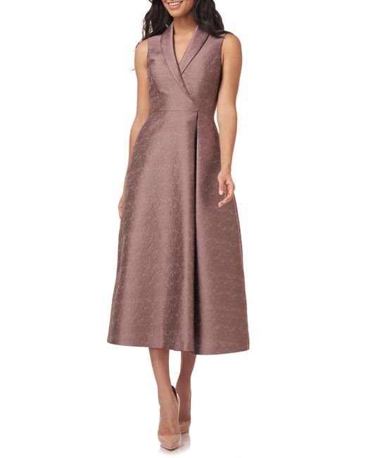 Kay Unger Wendy Shawl Collar Jacquard Midi Dress In Wood Rose At