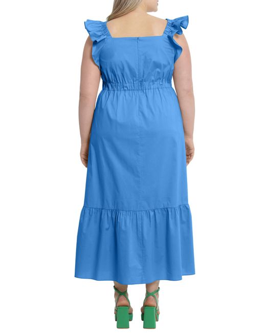 London Times Blue Ruffle Cap Sleeve Maxi Dress
