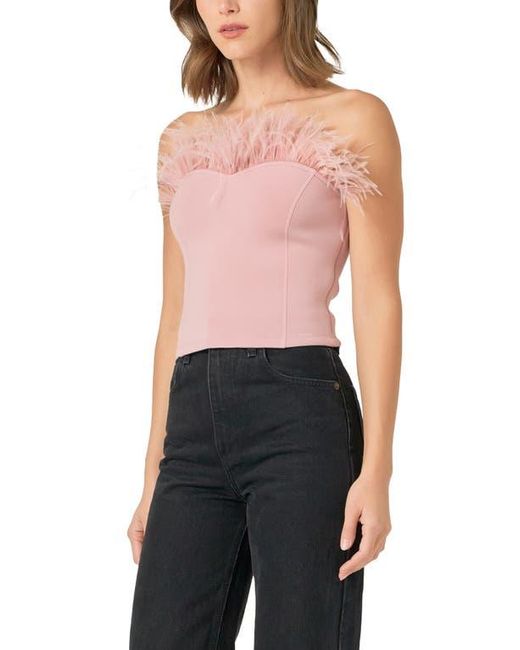 Endless Rose Red Feather Trim Strapless Top