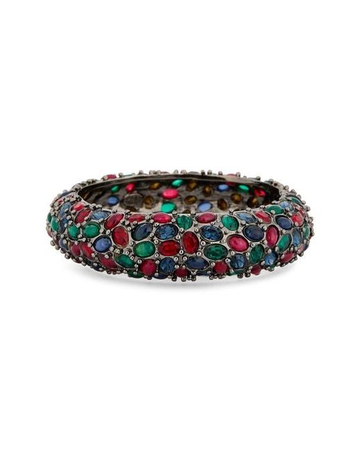 Kenneth Jay Lane Black Pavé Faux Ruby Emerald Sapphire Bracelet