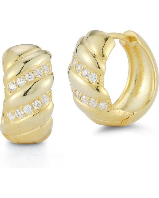 Glaze Jewelry Metallic Cubic Zirconia Twist Huggie Hoop Earrings