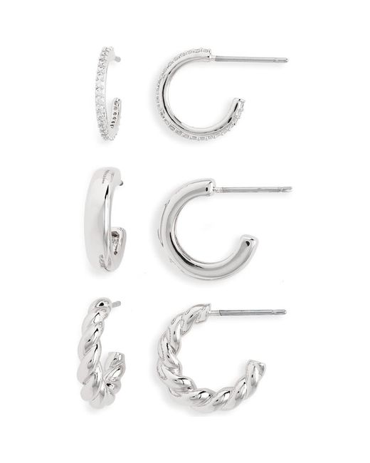 Nadri White Golden Hour Set Of 3 Huggie Hoop Earrings