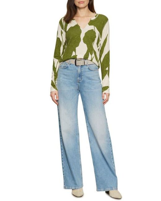 Sanctuary Green Print Split Neck Knit Top