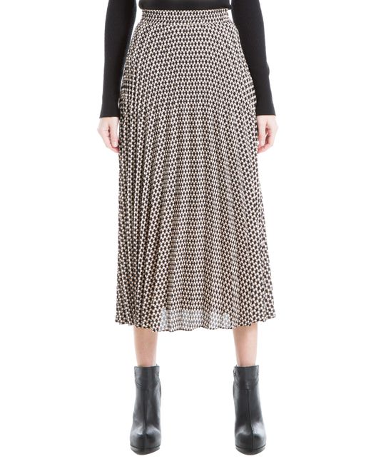 Max Studio Graduated Pleat Print Knee-length Midi Skirt In Black/beige ...