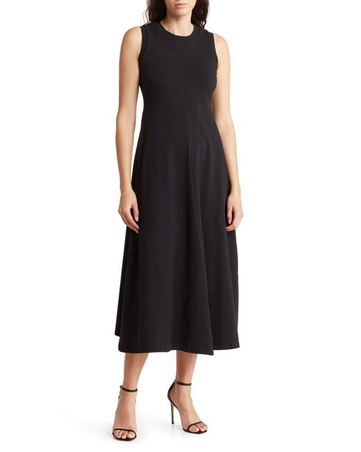 Tahari Black A-line Stretch Cotton Midi Dress