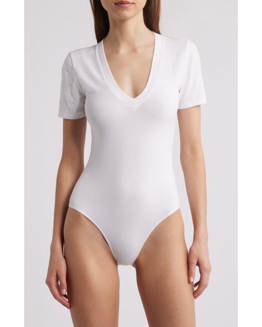 GOOD AMERICAN Blue Super Stretch Deep V-Neck Bodysuit
