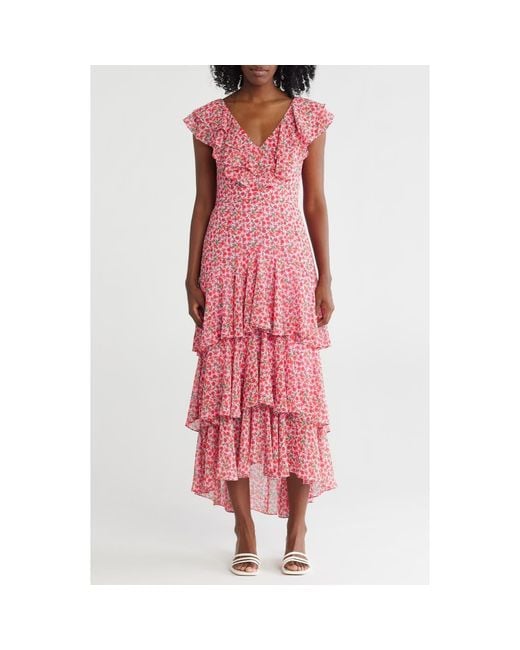 wayf pink floral dress WAYF Pink Purple Colorful Floral Print Long Sleeve A-Line Dress Medium