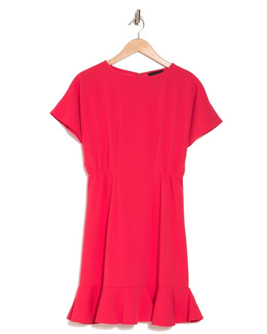 Donna Morgan Red Ruffle Hem Short Sleeve Dress