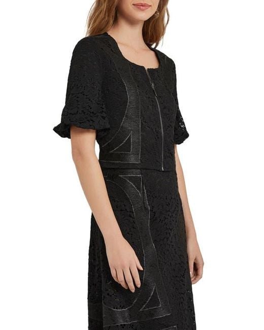 Misook Black Lace Front Zip Top