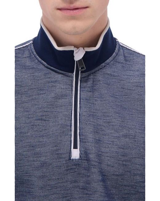 Bugatchi Blue Quarter Zip Performance Pullover for men