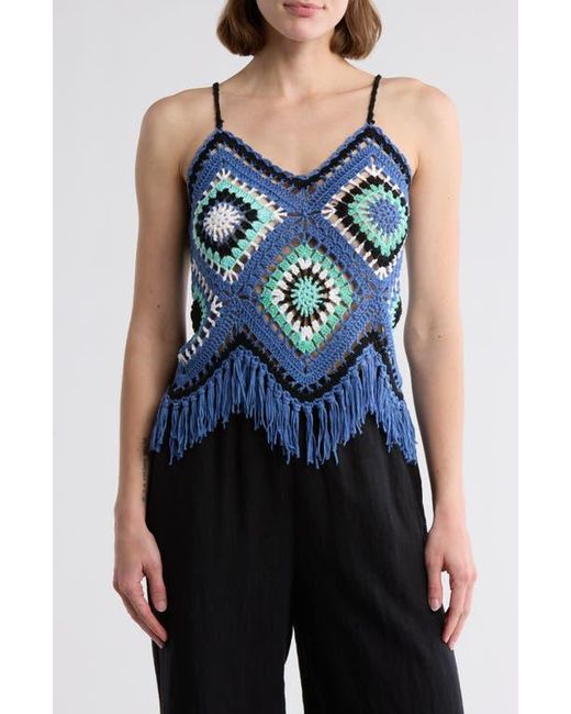 Elan Blue Crochet Fringe Hem Cover-Up Tank