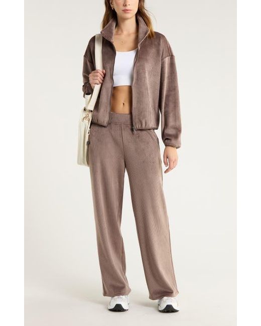 Zella Brown Plush Rib Jacket