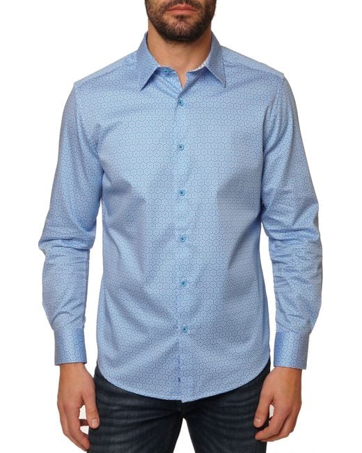 Robert Graham Blue Westley Long Sleeve Cotton Shirt for men