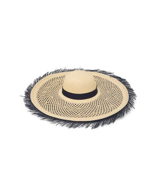 Eugenia Kim Multicolor Layered Palm Straw Wide Brim Sun Hat In Ivory/navy At Nordstrom Rack