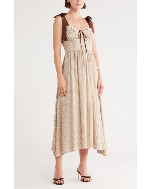 Blu Pepper Natural Gingham Tie Strap Fit & Flare Sundress