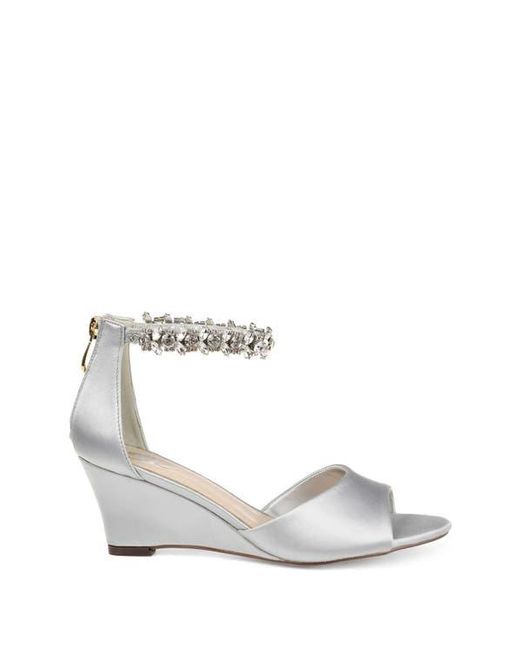 Journee Collection White Journee Connor Embellished Strap Wedge Sandal