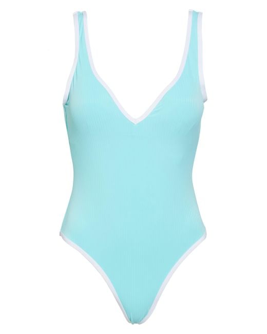 Nicole Miller Blue Piped Ribbed One-piece Swimsuit