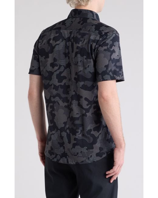 Stone Rose Black Drytouch® Performance Camo Print Short Sleeve Button-up Shirt for men