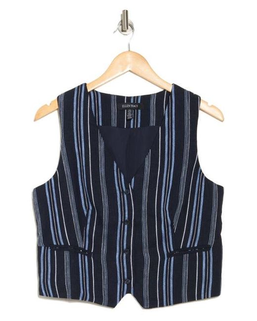 Ellen Tracy Blue Taillored Stripe Button Front Vest