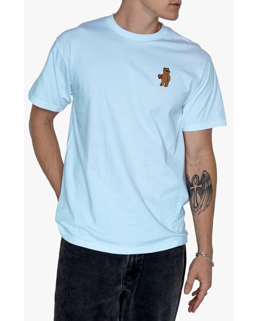 Riot Society Blue Riot Bear Embroidered Cotton T-shirt for men