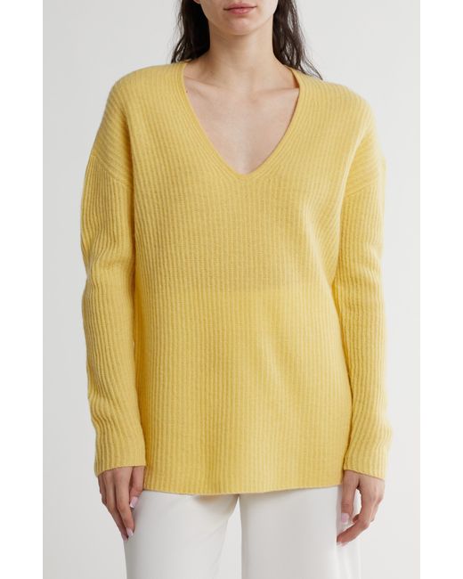 Reiss Yellow Trinny Rib Wool & Cashmere V-neck Sweater