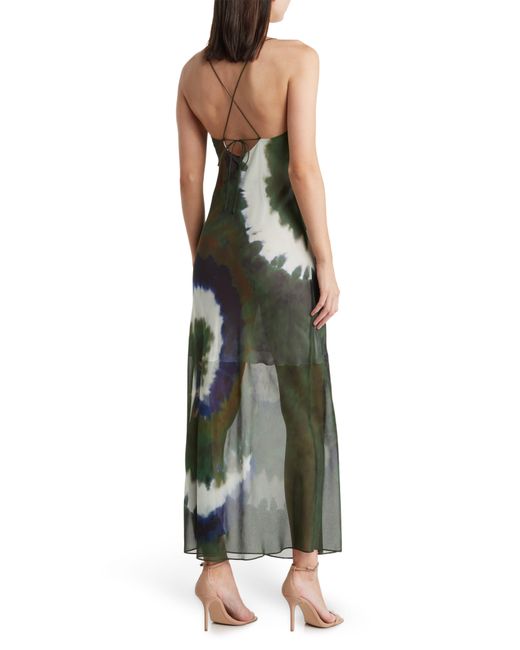 FRAME Green Tie Dye Sheer Silk Maxi Dress