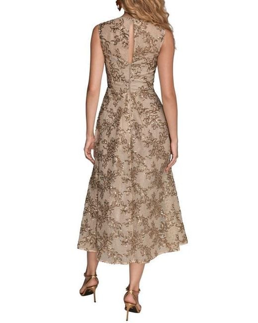 Donna Karan Natural Floral Sequin Sleeveless Gown