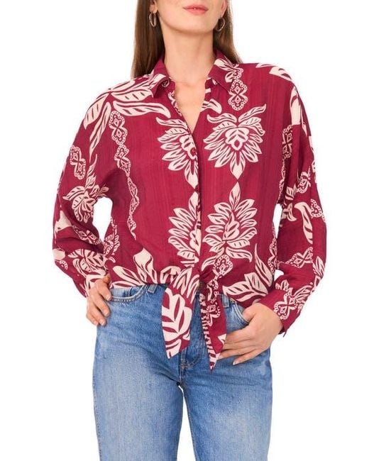 Halogen® Red Long Sleeve Tie Hem Button-Up Shirt