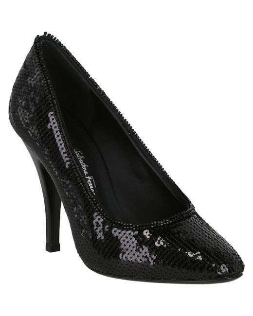 Ferragamo Black Judy Sequin Pointed Toe Pump
