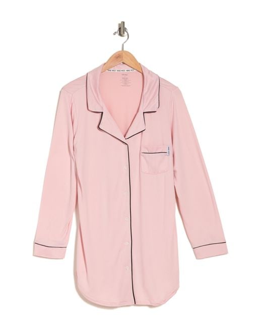 Nine West Pink Yummy Jersey Long Sleeve Sleep Shirt