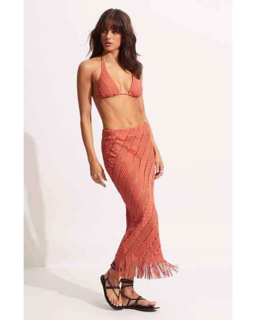Seafolly Red Marrakesh Tassel Cover-up Midi Skirt