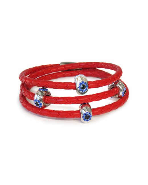 Liza Schwartz Red Cz Evil Eye Braided Leather Wrap Bracelet