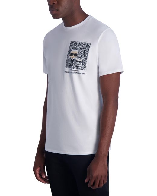 Karl Lagerfeld White Karl & Choupette Logo Cotton Graphic T-shirt for men